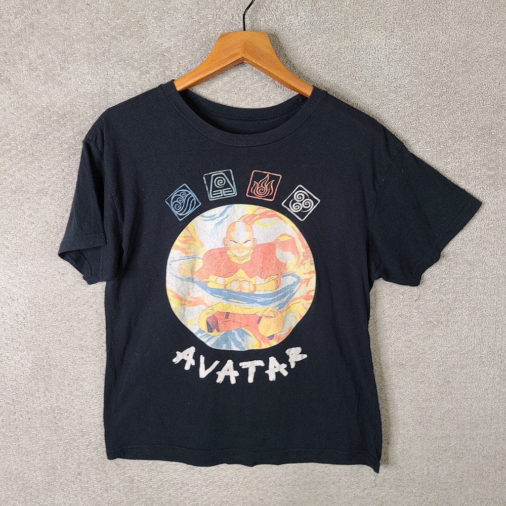 Avatar Shirt Mens Medium Black Aang Graphic Tee Cotton Short Sleeve Casual Anime